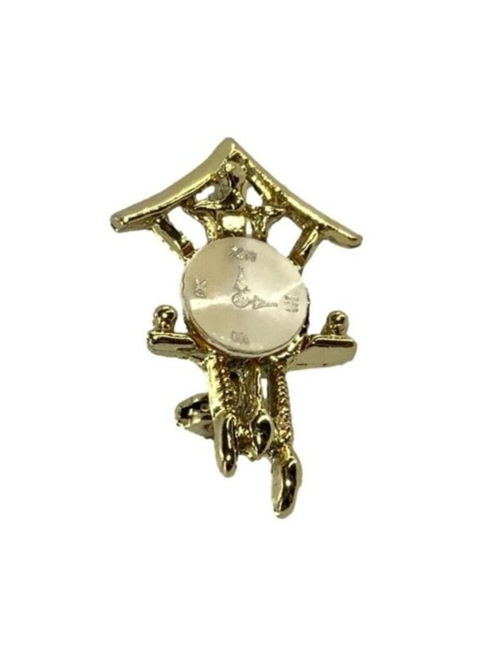 Vintage Brooch Clock Shaped Gold Tone Cream Enamel 1.5 Inch Womens Gift - Picture 3 of 4